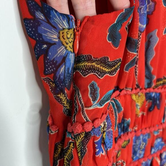 Rebecca Minkoff Top Womens Medium Red Floral Lucy Sleeveless Ruffle Tier Chiffon - Picture 11 of 16